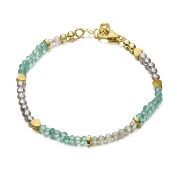 Sterling Silver 18K Vermeil Pearl-Apatite-Labradorite Rainbow Beaded Bracelet Length 7.25 Inches Quality Gem LLC Bethel, CT
