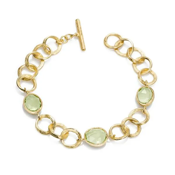 Sterling Silver 18K Vermeil Green Amethyst Textured Shade Bracelet Length 8 Inches Adjustable Quality Gem LLC Bethel, CT