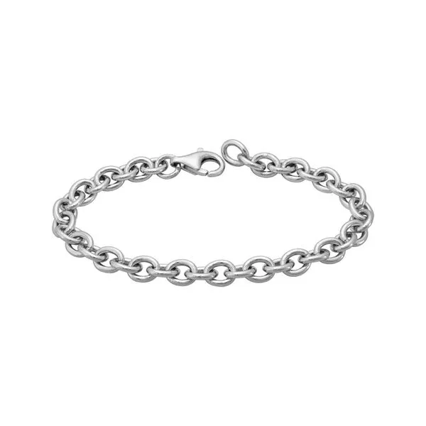 Sterling Silver Rhodium Plated Oval Cable Bracelet Length 7.5 Inches Quality Gem LLC Bethel, CT
