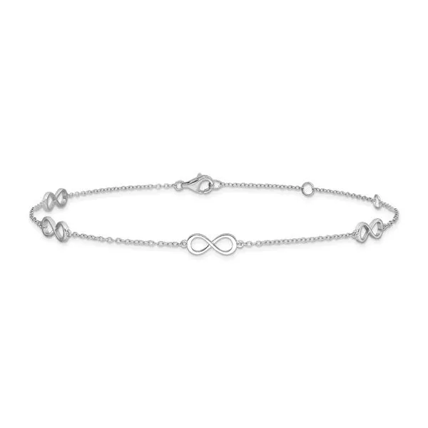 Sterling Silver Infinity Anklet Bracelet Length 10-12 Inches Adjustable Image 2 Quality Gem LLC Bethel, CT