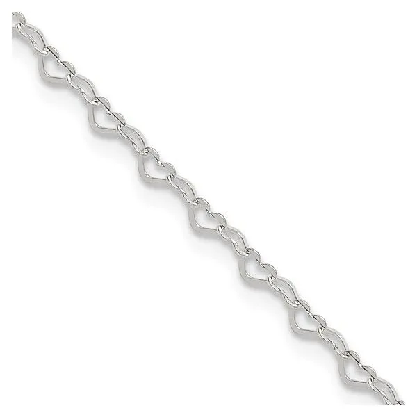 Sterling Silver Rhodium Plated Heart Ankle Bracelet Length 9 Inches Quality Gem LLC Bethel, CT