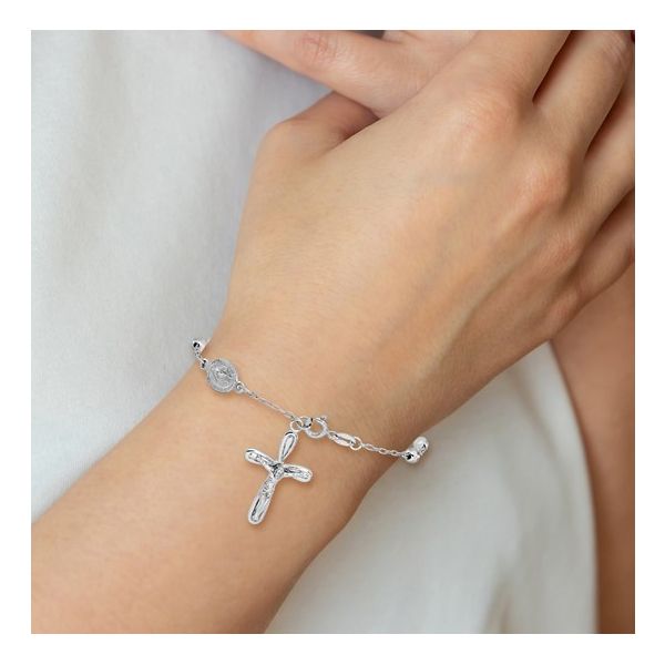 Sterling Silver Rhodium Plated Rosary Bracelet Length 7.5 Inches Image 3 Quality Gem LLC Bethel, CT