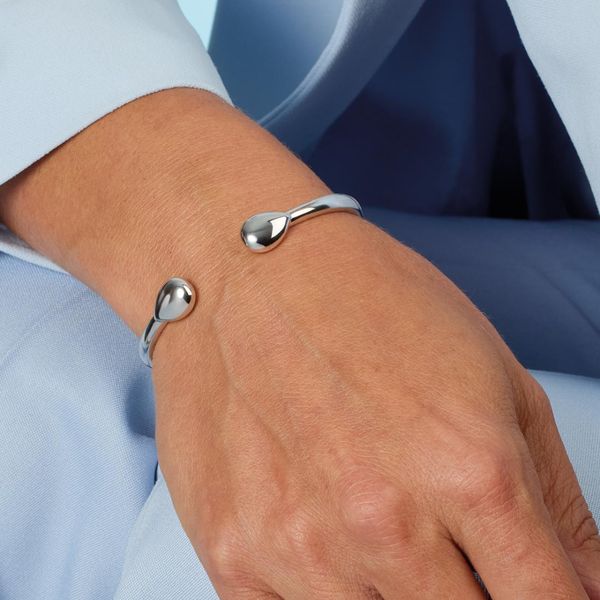 Sterling Silver Rhodium Plated Coast Pebble Smooth Hinged Bangle Bracelet Image 3 Quality Gem LLC Bethel, CT