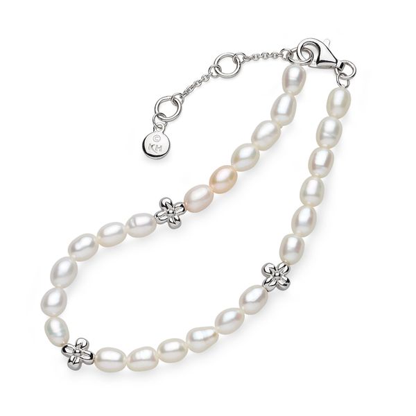 Sterling Silver Rhodium Plated Blossom Flyte Honey Flower Rice Pearl Station Bracelet Length 7.5 Inches Quality Gem LLC Bethel, CT