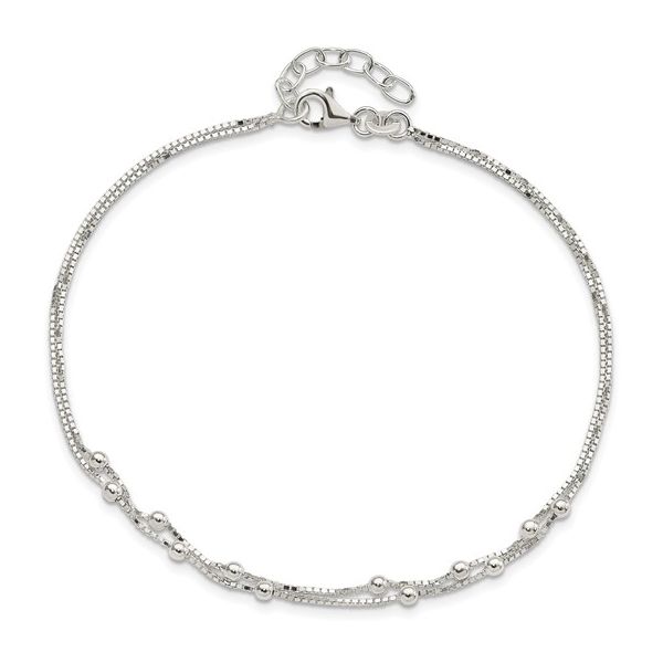 Sterling Silver Rhodium Plated Beaded 2 Strand Ankle Bracelet Length 10 Inches Quality Gem LLC Bethel, CT