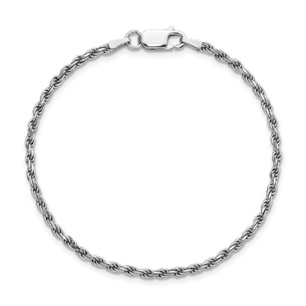 Sterling Silver Rhodium Plated 2.25Mm Diamond Cut Rope Ankle Bracelet Length 10 Inches Quality Gem LLC Bethel, CT