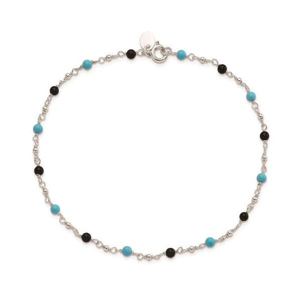 Sterling Silver Onyx/Turquoise Beads Ankle Bracelet Length 10 Inches Quality Gem LLC Bethel, CT