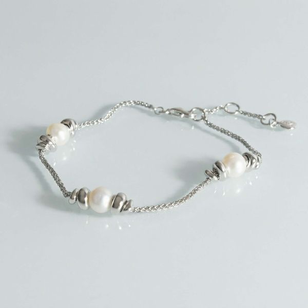 Sterling Silver Rhodium Plated Coast Tumble Pearl Station Bracelet Length 7.5 Inches Image 2 Quality Gem LLC Bethel, CT