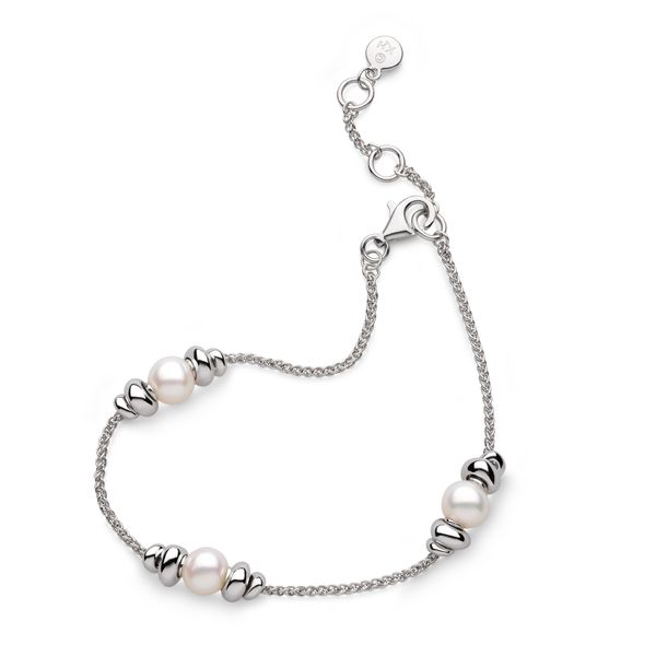 Sterling Silver Rhodium Plated Coast Tumble Pearl Station Bracelet Length 7.5 Inches Quality Gem LLC Bethel, CT