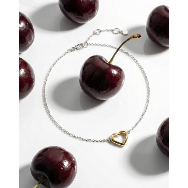 Rhodium Plated Sterling Silver/18KY Plate Love Heart Golden Fine Outline Bracelet Length 7.5 Inches Image 2 Quality Gem LLC Bethel, CT
