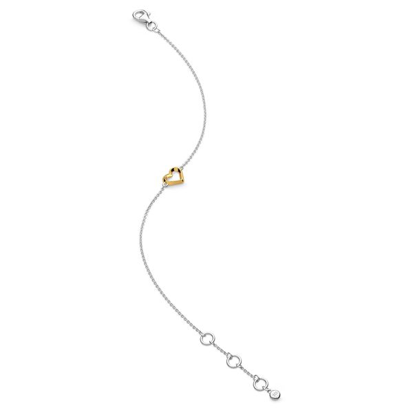 Rhodium Plated Sterling Silver/18KY Plate Love Heart Golden Fine Outline Bracelet Length 7.5 Inches Quality Gem LLC Bethel, CT