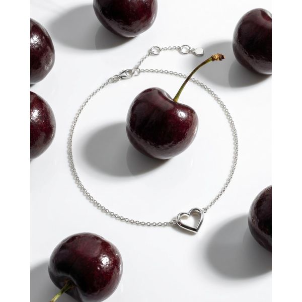 Sterling Silver Rhodium Plated Love Heart Fine Outline Mini Bracelet Length 7.5 Inches Image 2 Quality Gem LLC Bethel, CT