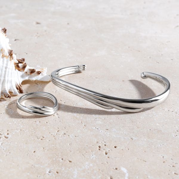 Sterling Silver Rhodium Plated Océane Shell Wave Bangle Bracelet Image 2 Quality Gem LLC Bethel, CT