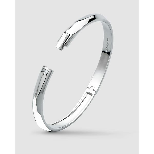 Sterling Silver Rhodium Plated Glint Geo Hinged Bangle Bracelet Image 2 Quality Gem LLC Bethel, CT