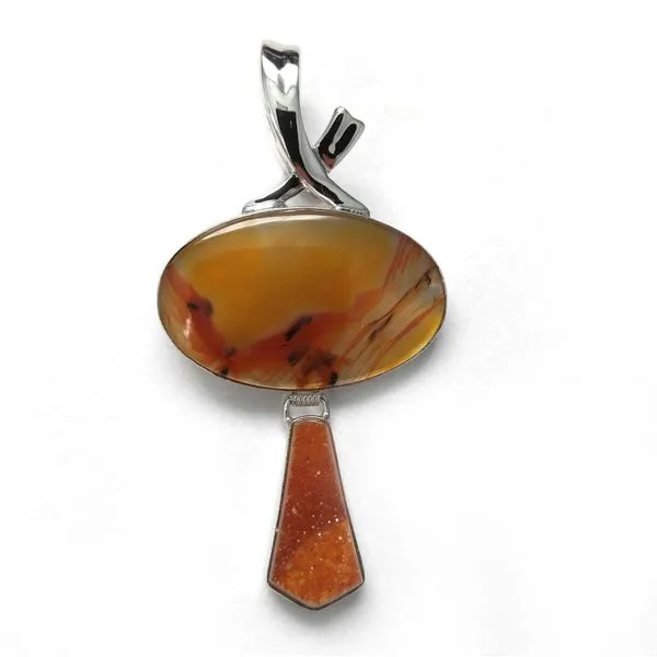 Sterling Silver Landscape Agate and Natural Druzy Pendant Quality Gem LLC Bethel, CT