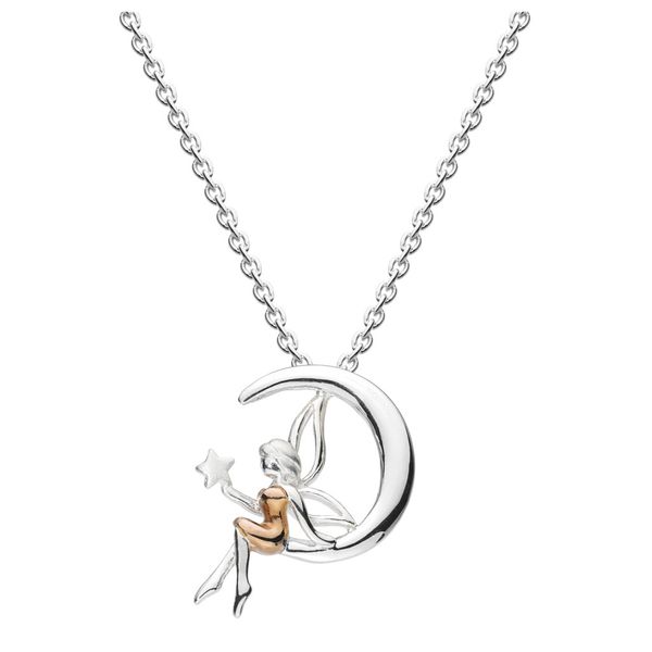 Sterling Silver & 14K Rose Gold Plate Fairy and Moon with Rose Gold Plate detail Pendant Quality Gem LLC Bethel, CT