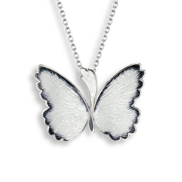 Sterling Silver White & Black Enamel Butterfly Pendant Quality Gem LLC Bethel, CT