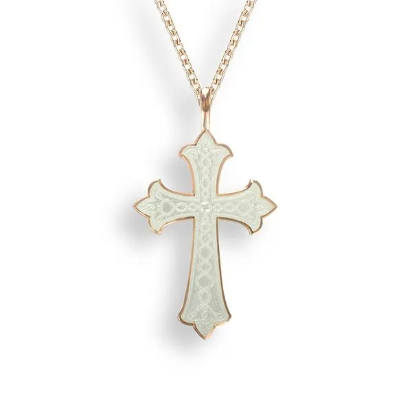 Rose Gold Plated Sterling Silver White Enamel Cross Pendant Quality Gem LLC Bethel, CT