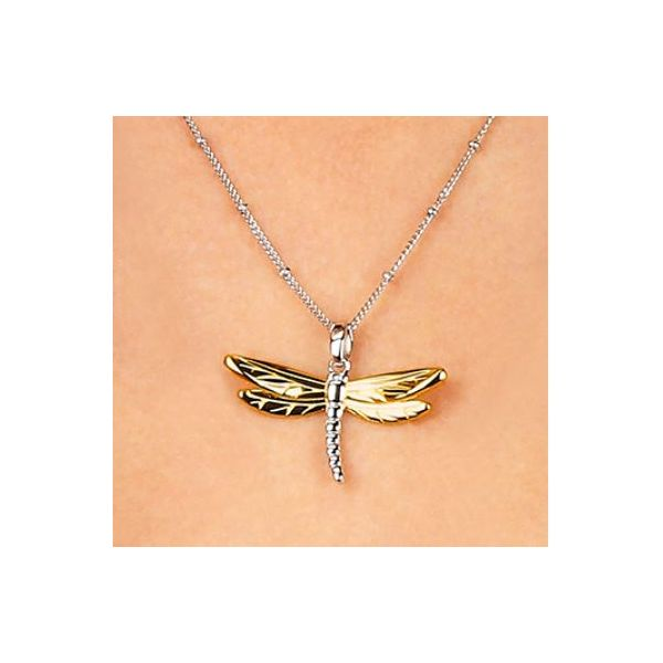 Sterling Silver & 18K Yellow Gold Plate Blossom Flyte Dragonfly Ball Chain Necklace Image 2 Quality Gem LLC Bethel, CT