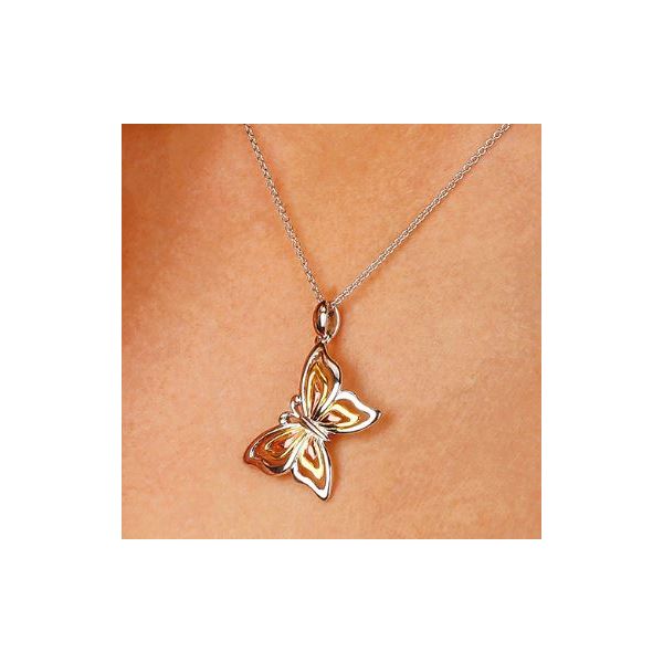 Sterling Silver Blossom Flyte Butterfly Tricolor Necklace Image 2 Quality Gem LLC Bethel, CT