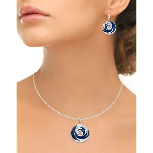 Sterling Silver Navy Enamel Round Swirl Pendant Image 2 Quality Gem LLC Bethel, CT