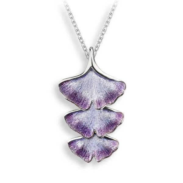 Sterling Silver Purple Enamel Ginkgo Three Leaf Pendant Quality Gem LLC Bethel, CT