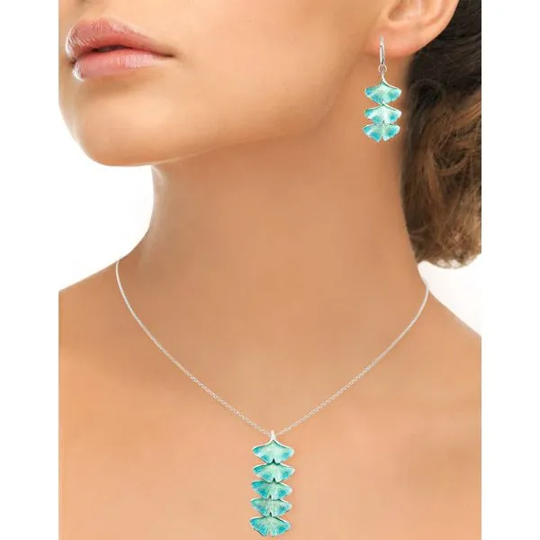 Sterling Silver Seafoam Enamel Ginkgo Five Leaf Pendant Image 2 Quality Gem LLC Bethel, CT