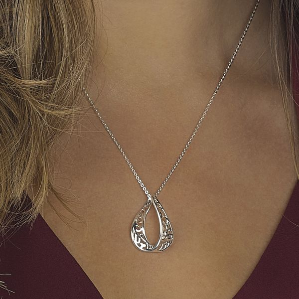 Sterling Silver Flourish Teardrop Necklace Image 2 Quality Gem LLC Bethel, CT