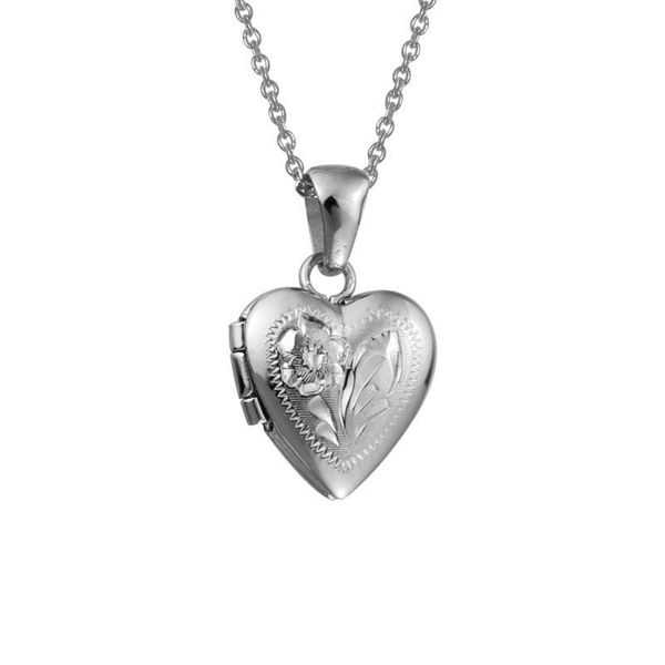 Sterling Silver Petite Floral Engraved Heart Girl's Locket Pendant Quality Gem LLC Bethel, CT