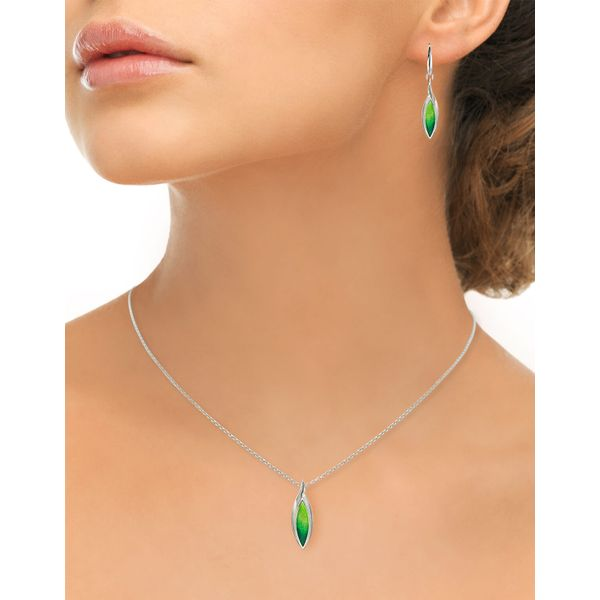 Sterling Silver Green Enamel Marquise Pendant Image 2 Quality Gem LLC Bethel, CT