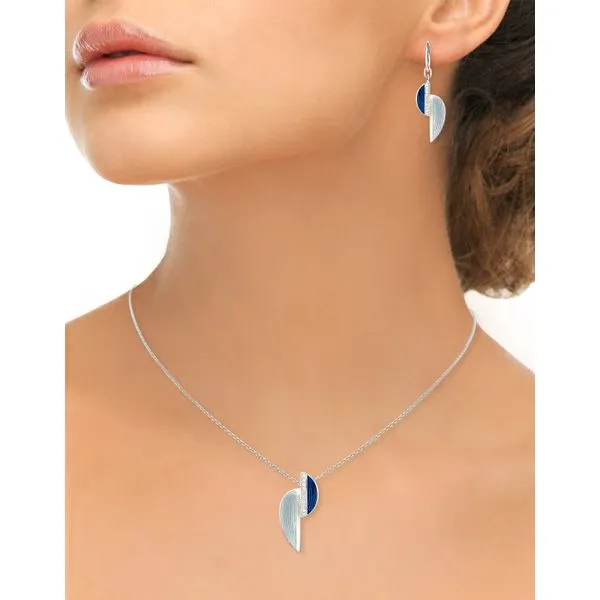 Sterling Silver Navy & Gray Half Moon Art Deco Enamel Pendant Image 2 Quality Gem LLC Bethel, CT