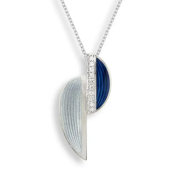 Sterling Silver Navy & Gray Half Moon Art Deco Enamel Pendant Quality Gem LLC Bethel, CT