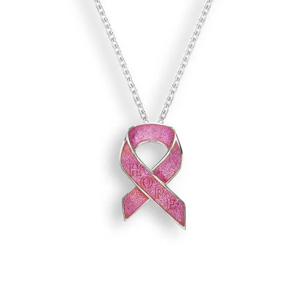 Sterling Silver Pink Enamel HOPE Ribbon Pendant Quality Gem LLC Bethel, CT