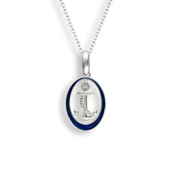 Sterling Silver Navy Enamel Oval Anchor Pendant Quality Gem LLC Bethel, CT