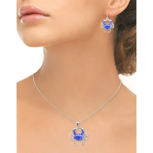 Sterling Silver Blue Enamel Crab Pendant Image 2 Quality Gem LLC Bethel, CT