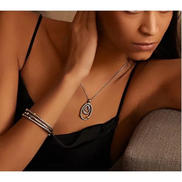 Sterling Silver & 18K Yellow Gold Italian Cable Abbraccio Oval Pendant Length 18 Inches Image 2 Quality Gem LLC Bethel, CT
