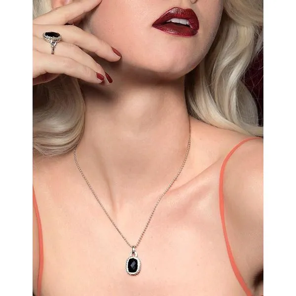 Sterling Silver & 18K Yellow Gold Beaded Pendant With One 14X10mm Faceted Cushion Onyx Image 2 Quality Gem LLC Bethel, CT