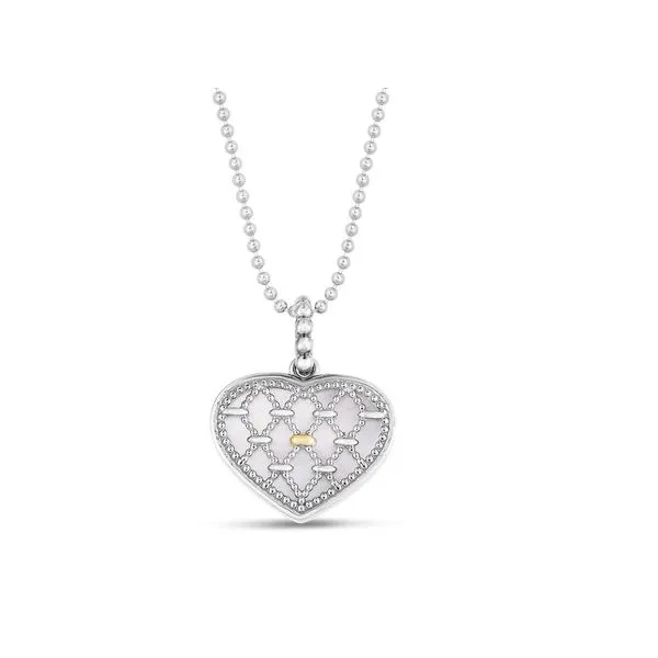Sterling Silver & 18K Yellow Gold Bead Netting Heart With Mother Of Pearl Pendant Length 18 Inches Quality Gem LLC Bethel, CT