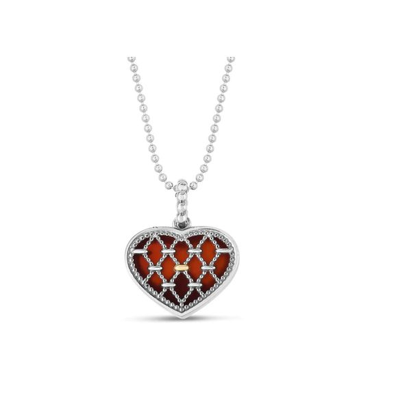 Sterling Silver & 18K Yellow Gold Bead Netting Heart With Carnelian Pendant Length 18 Inches Quality Gem LLC Bethel, CT