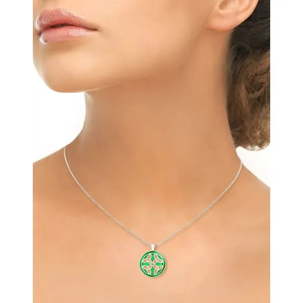 Sterling Silver Green Enamel Plique-A-Jour Circle Celtic Pendant With Peridot Length 20 Inches Image 2 Quality Gem LLC Bethel, CT