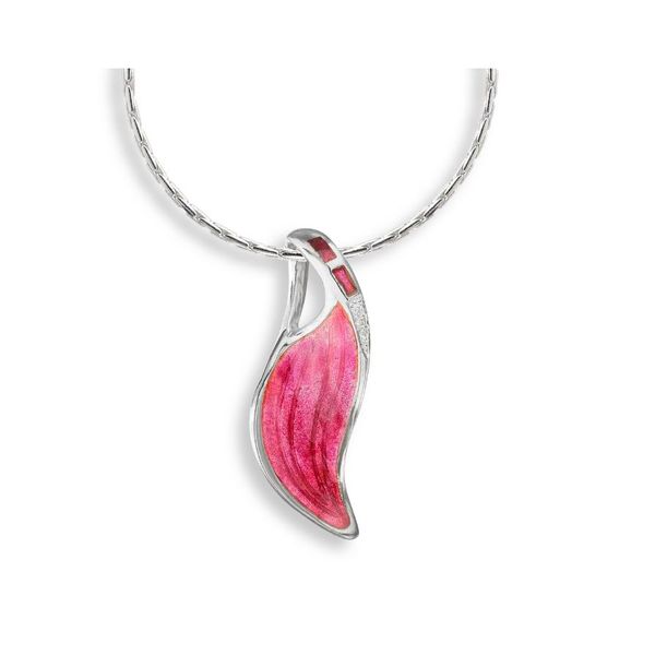 Sterling Silver Pink Enamel Contoured Wave Pendant With White Sapphires Length 20 Inches Quality Gem LLC Bethel, CT
