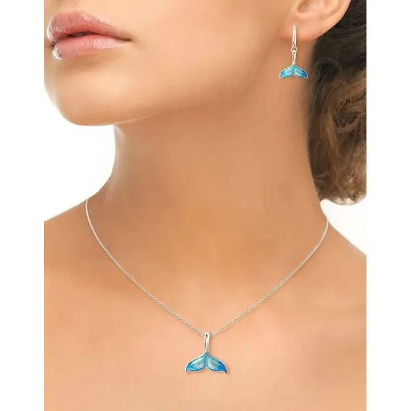 Sterling Silver Blue Enamel Whale Tail Pendant Length 20 Inches Adjustable Image 2 Quality Gem LLC Bethel, CT