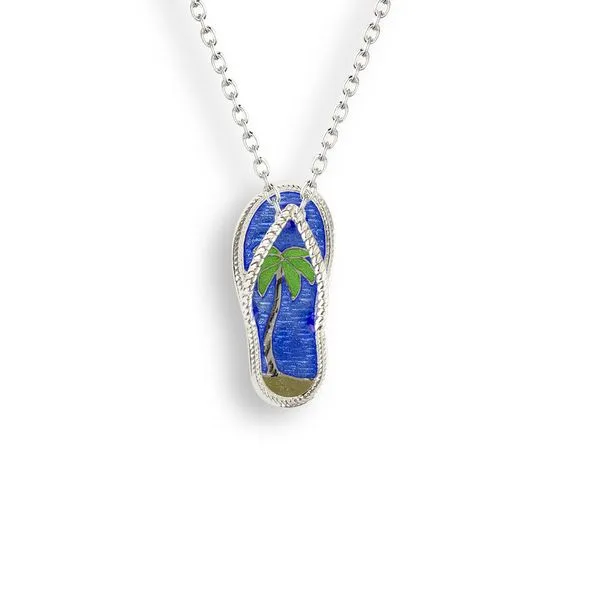 Sterling Silver Blue Enamel Palm Tree Flip-Flop Pendant Quality Gem LLC Bethel, CT