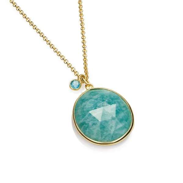 Sterling Silver 18K Vermeil Amazonite And Apatite Textured Shade Pendant Length 18 Inches Quality Gem LLC Bethel, CT