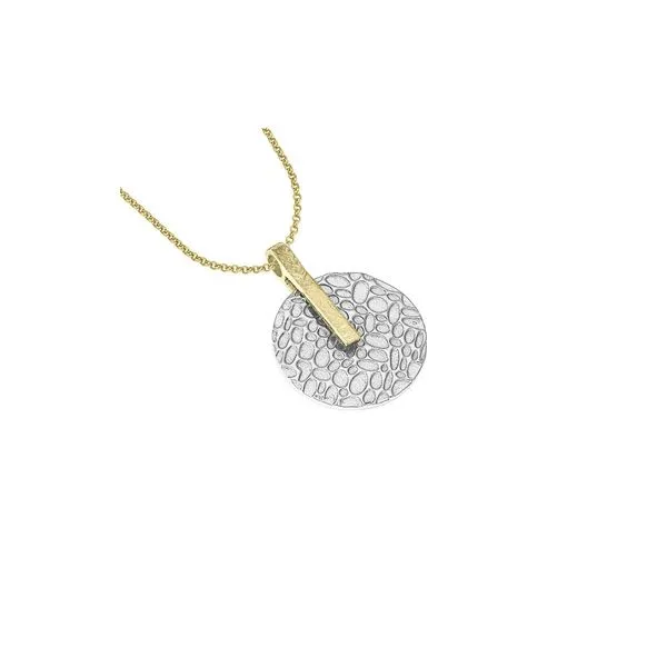 Sterling Silver 18K Vermeil Kymbal Large Textured Disc Pendant Length 18 Inches Quality Gem LLC Bethel, CT