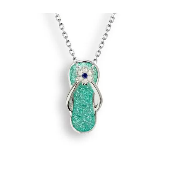 Sterling Silver Sea Foam Green Enamel Flip Flop With Sapphire Pendant Length 20 Inches Quality Gem LLC Bethel, CT