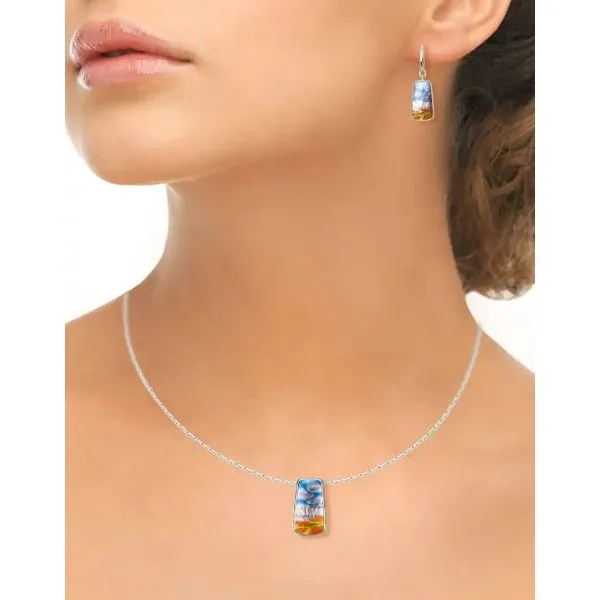 Sterling Silver Rhodium Plated Enamel Sunset Aurora Pendant Length 20 Inches Image 2 Quality Gem LLC Bethel, CT