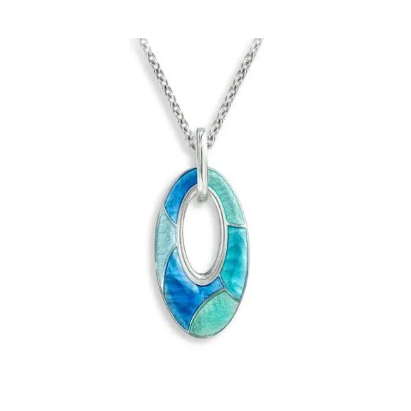 Sterling Silver Rhodium Plated Blue Enamel Cut Out Oval Pendant Length 20 Inches Quality Gem LLC Bethel, CT