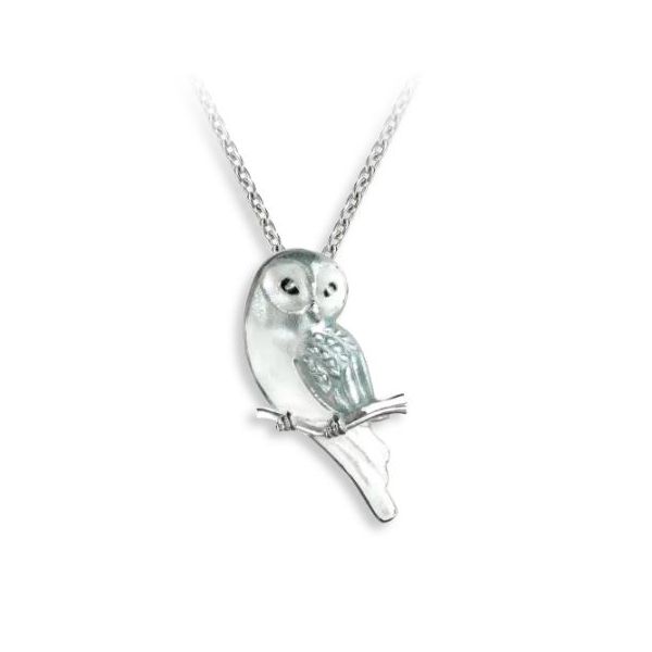 Sterling Silver Rhodium Plated White Enamel Owl Pendant Length 20 Inches Quality Gem LLC Bethel, CT