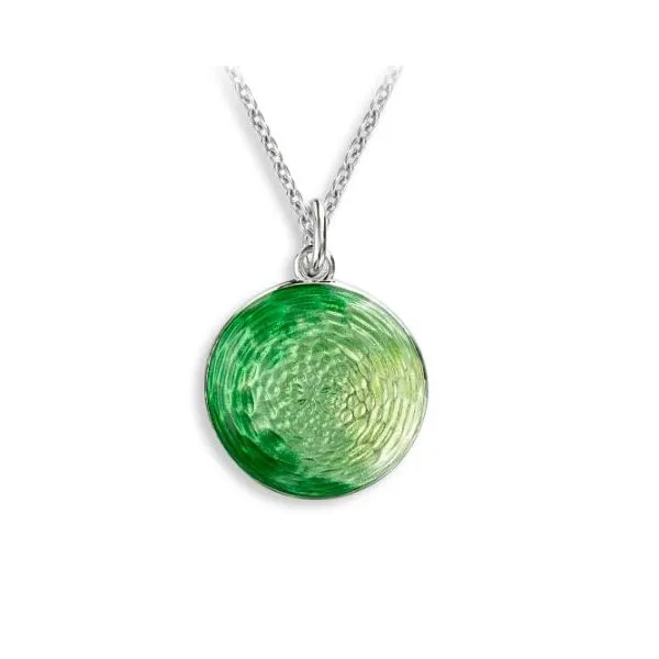 Sterling Silver Rhodium Plated Green Enamel Disc Pendant Length 20 Inches Quality Gem LLC Bethel, CT